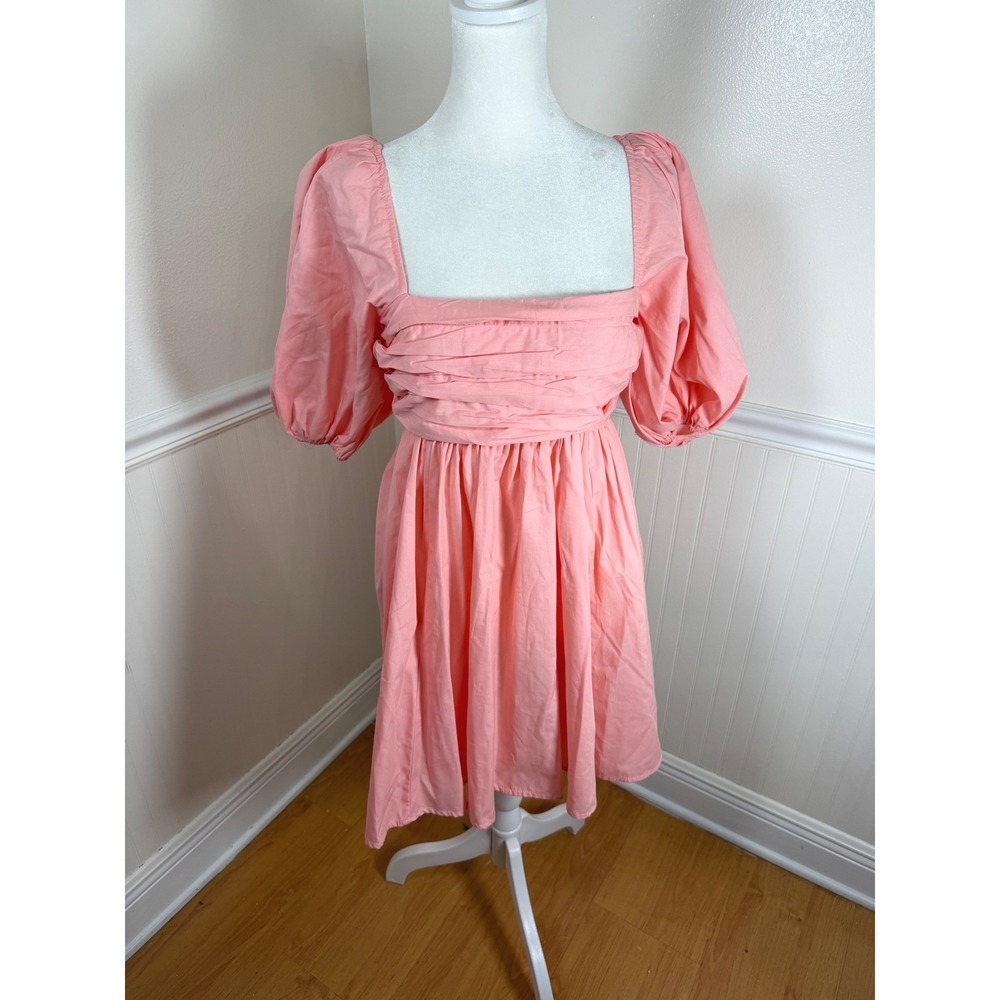 Abercrombie & Fitch Fit & Flare Dress Women XSP Pink Puff Sleeve Smocked Ruched